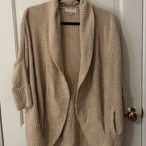 Barefoot Dreams Beige Waffle Knit Shawl Collar Cardigan